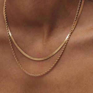Gold Double Layered rope chain & Snake Bone chain combo